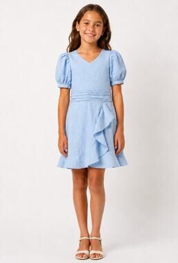 BARDOT JUNIOR Girl's Sky Mini Dress Size 8 Sky Blue Short Cotton Flax NWT